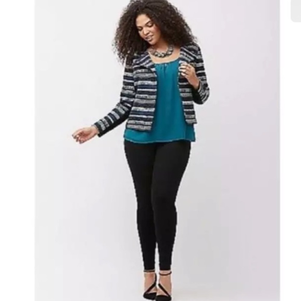 Lane Bryant 16 Blue and Black Boho Moto Blazer